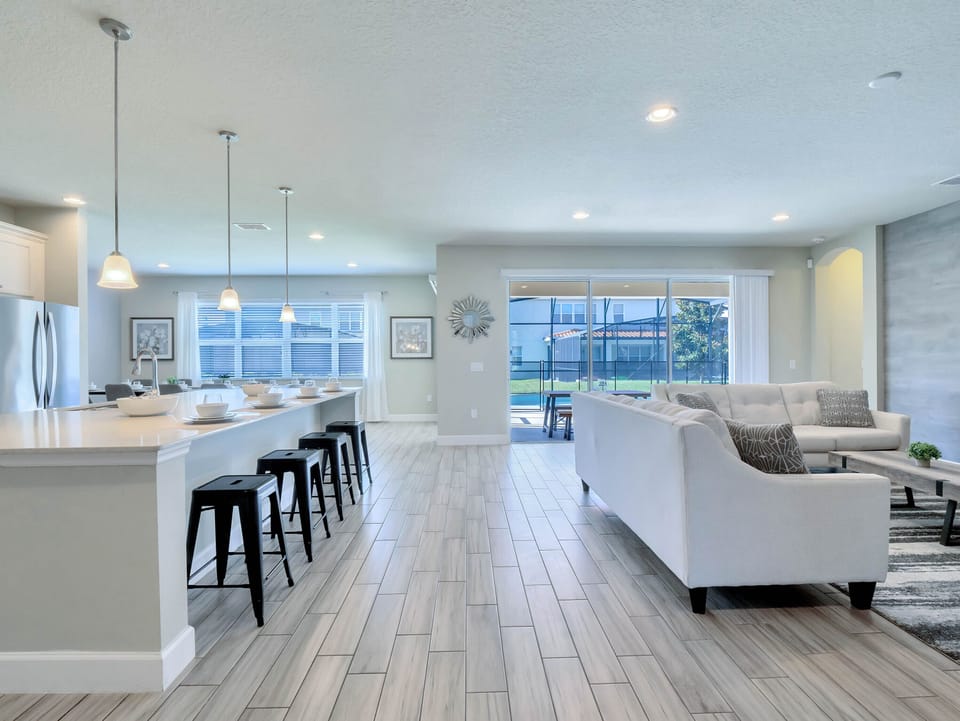 - Open floor plan with kitchen, dining and living  
- Spacious Orlando vacation rental near Disney  
- Perfect for family gatherings in modern style