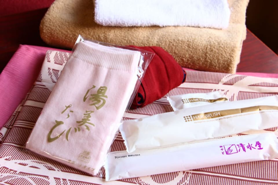 Combined shower/tub, free toiletries, hair dryer, slippers
