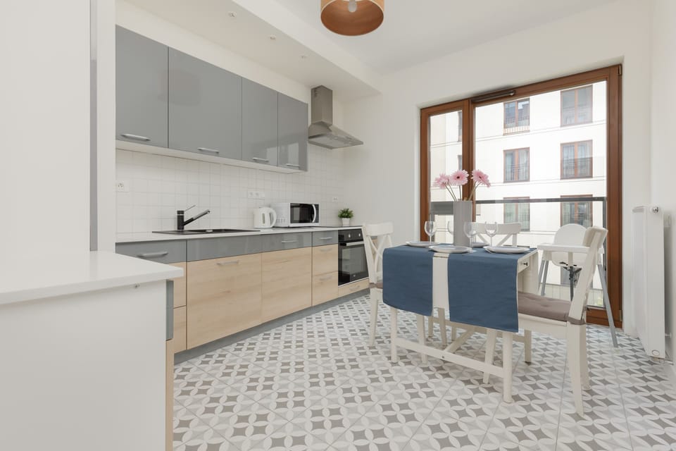 The kitchenette's practical layout maximizes space and functionality.