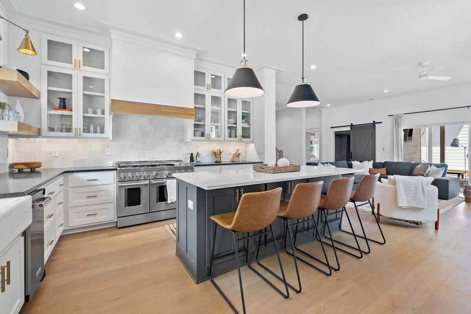To the right of the living room is our gorgeous, fully stocked kitchen.