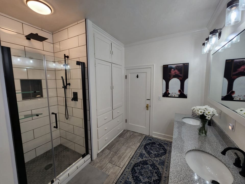 Back to the closed hall door and into the shower. 