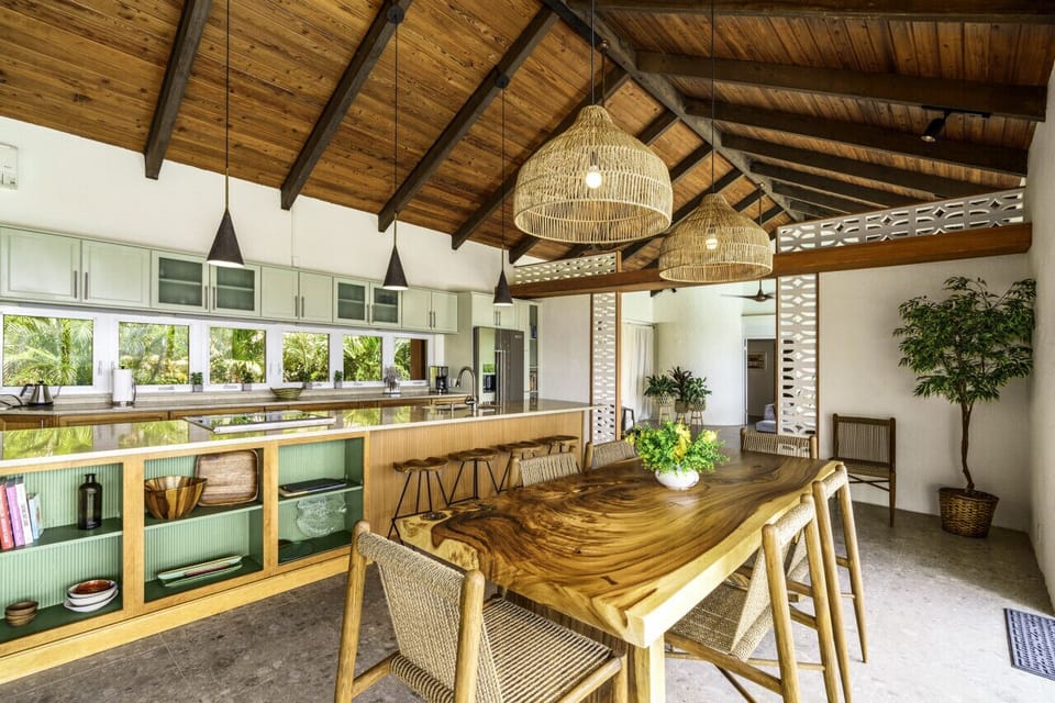 The dining area and kitchen with AC  -Caribbean elegance
