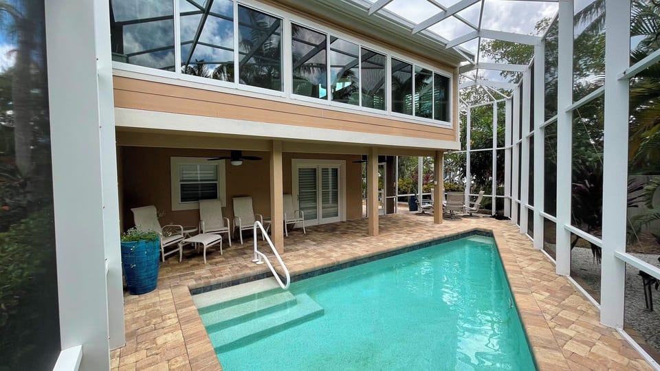 The outdoor heated pool is perfect for a quick dip.