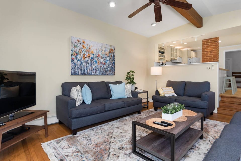 Old world charm is evident throughout, like the exposed brick from the old chimney in the kitchen.