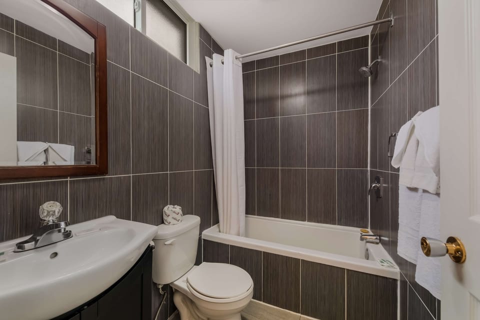Room, 1 Queen Bed | Bathroom | Combined shower/tub, free toiletries, hair dryer, towels