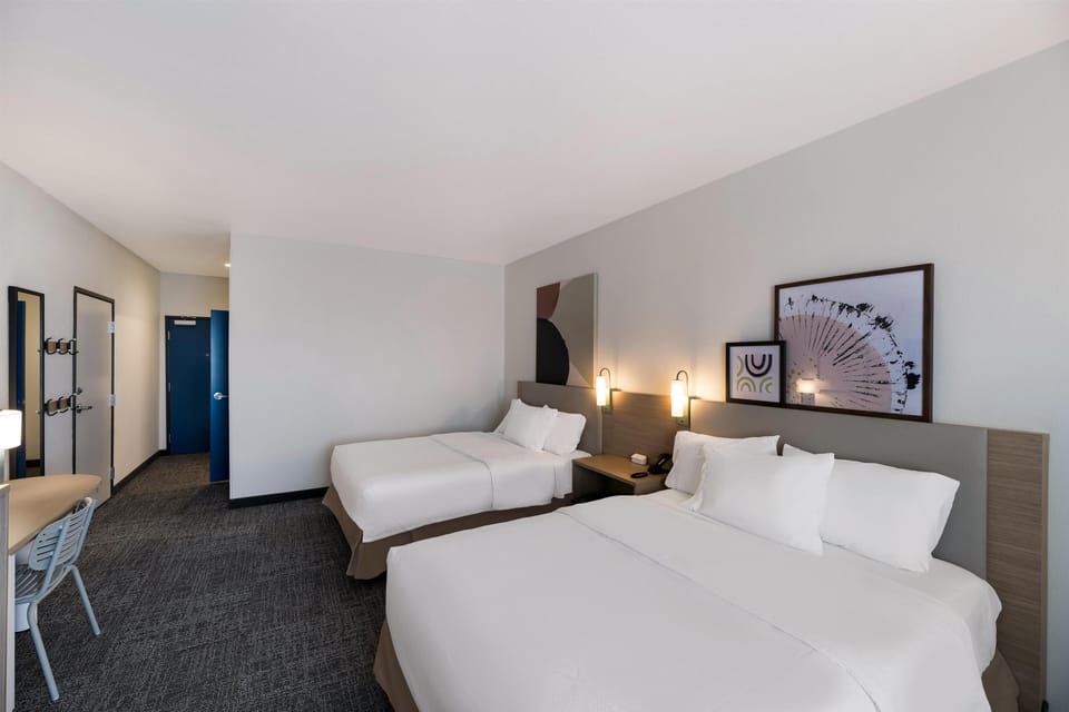 Room, 2 Queen Beds, Accessible, Bathtub | Desk, laptop workspace, blackout drapes, iron/ironing board