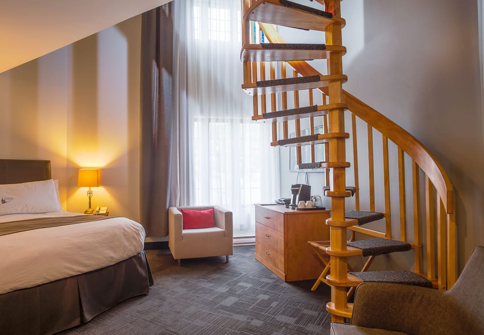 Mezzanine Suite, 2 Queen Beds, River Side | Egyptian cotton sheets, premium bedding, blackout drapes, soundproofing