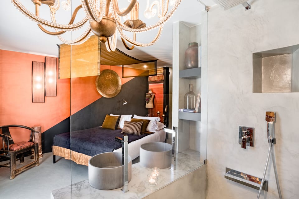 Design Studio | Bathroom | Shower, rainfall showerhead, hair dryer, bathrobes