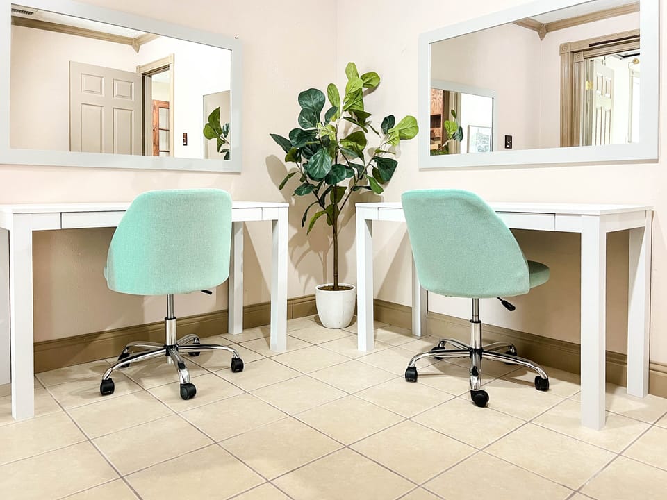 GLAM ROOM! Get your makeup on here. Also has iron and garment steamer