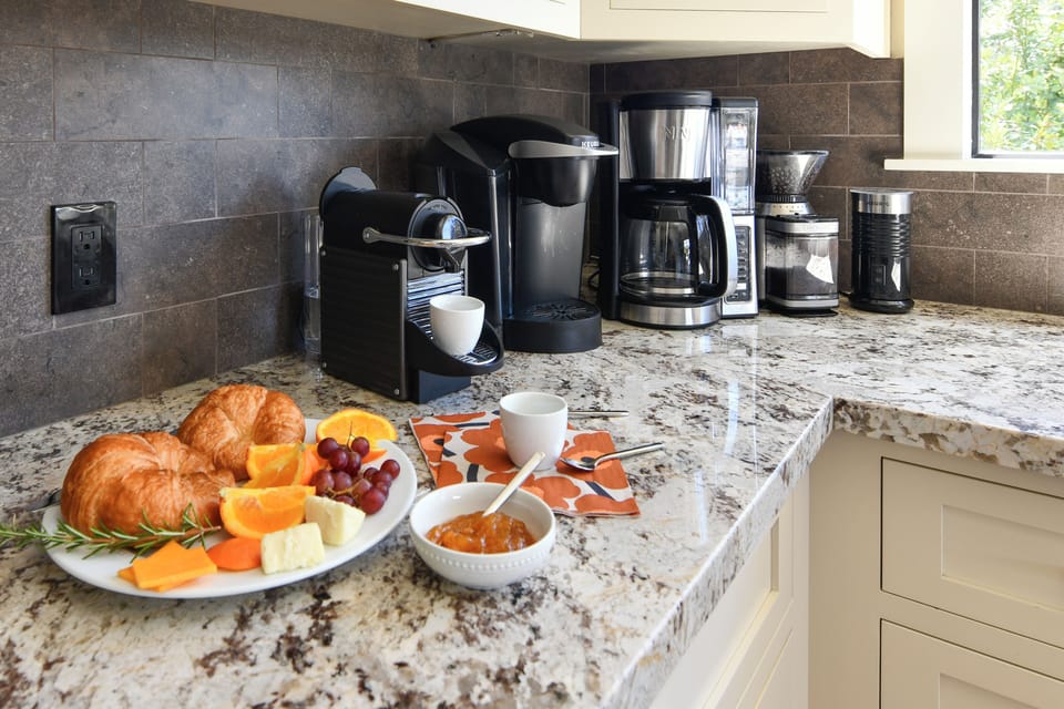 Coffee beans, Drip coffee, Keurig cups, Nespresso provided.