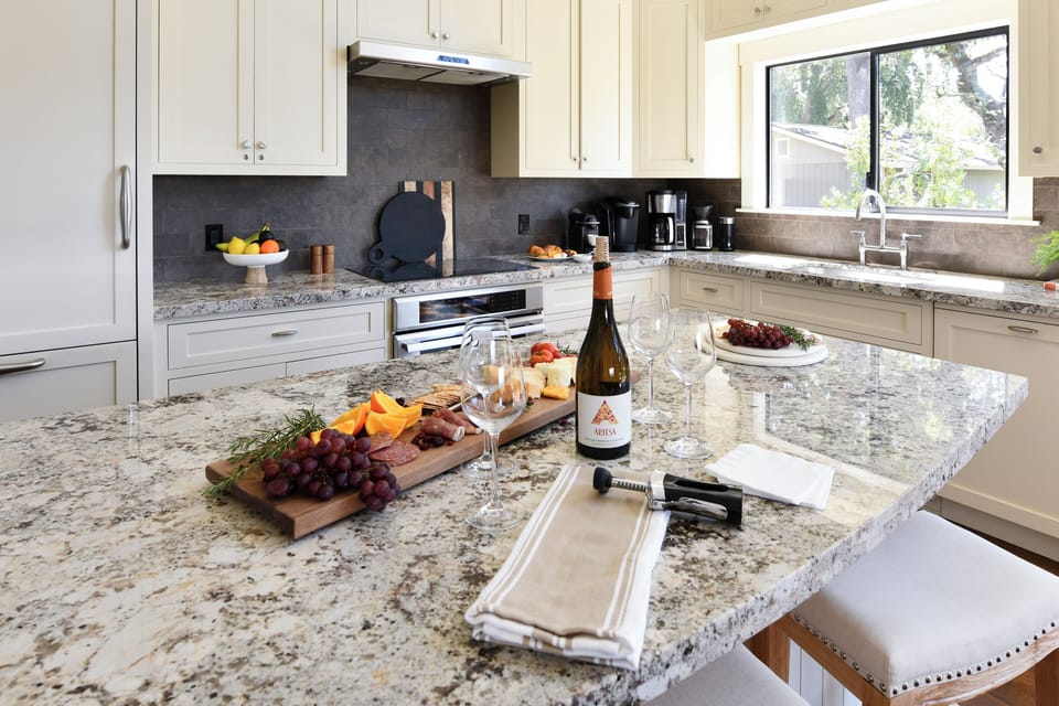 We have a well appointed kitchen w spices, olive oil, red wine vinegar, etc