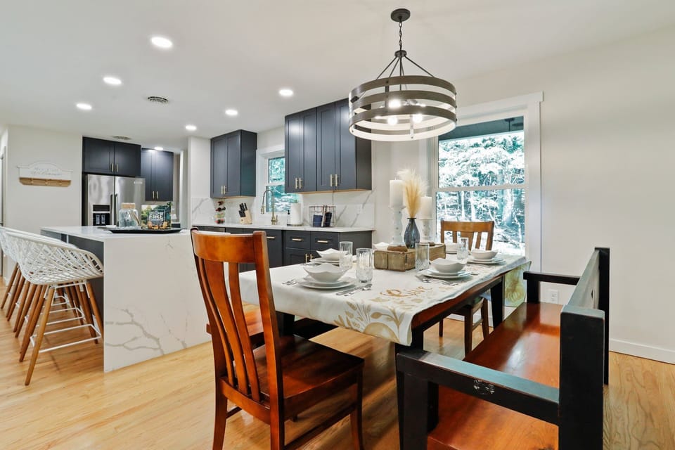 Dining indoors is fancy and plenty of space for everyone