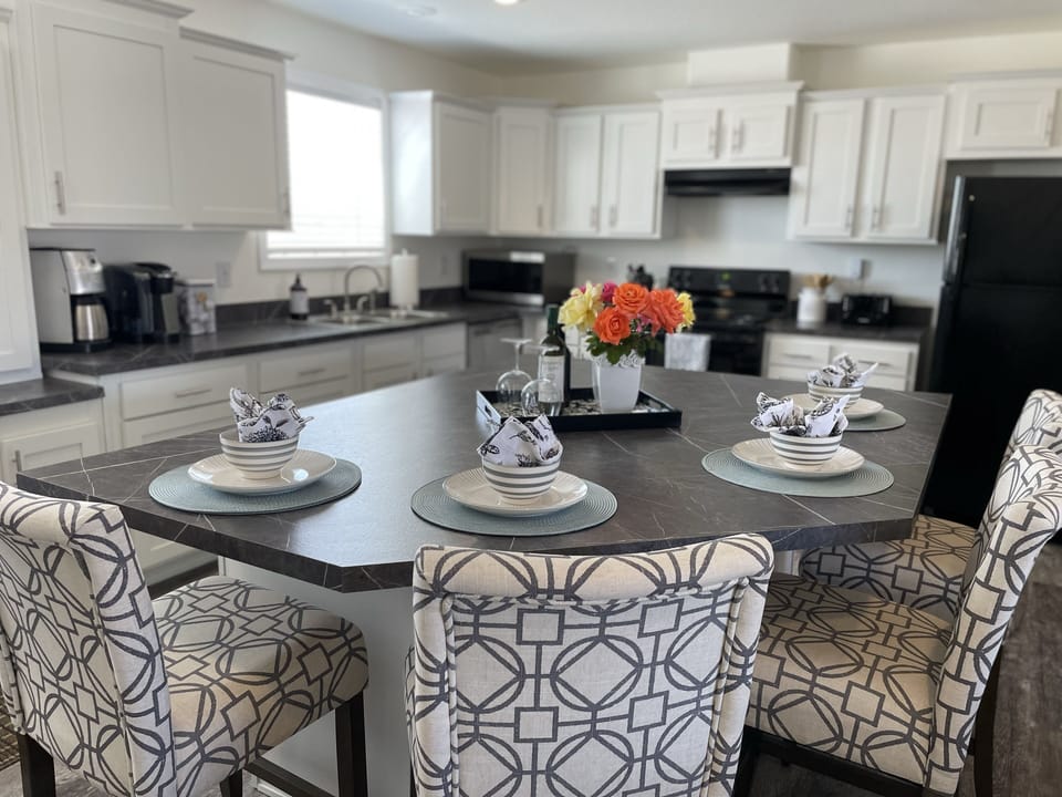 Dining area set for a comfortable stay