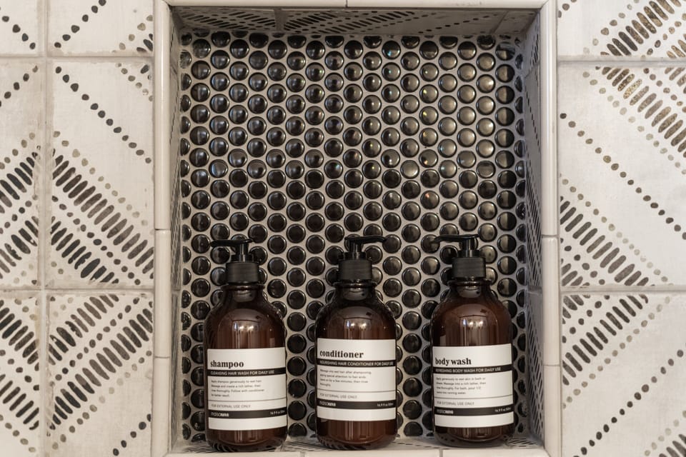 Shampoo, conditioner and body wash included with your stay