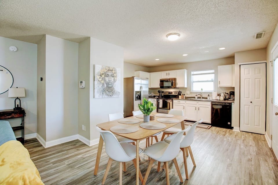 Open concept living and dining room.