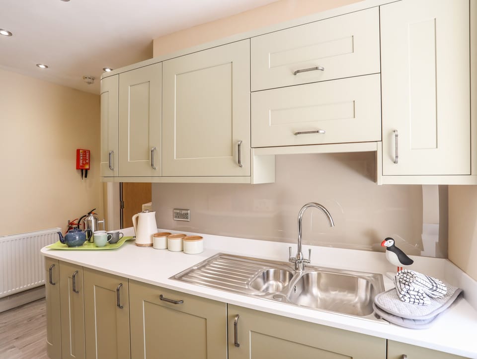 Fridge, dishwasher, electric kettle, toaster