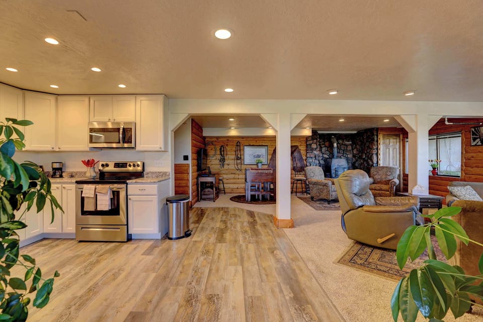 Warm wood tones and open space make it easy to relax or gather with friends.