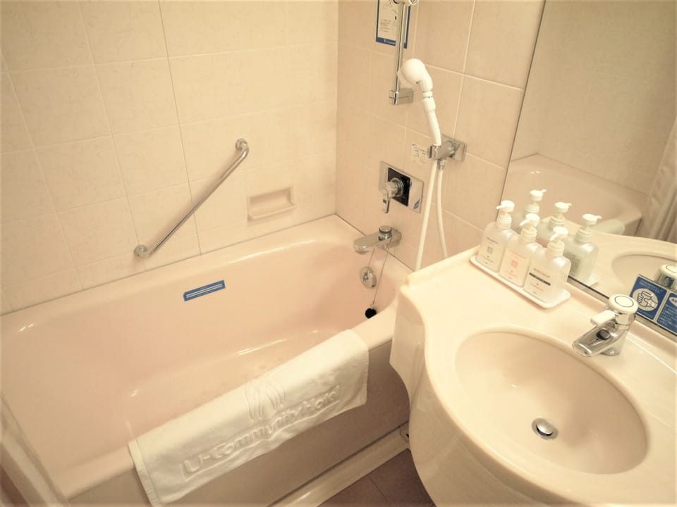 Combined shower/tub, free toiletries, hair dryer, bathrobes