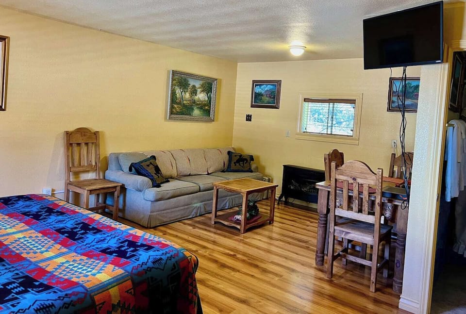 Queen size sofabed sleeps up to 2 additional people for a total of 4 guests in this room.
