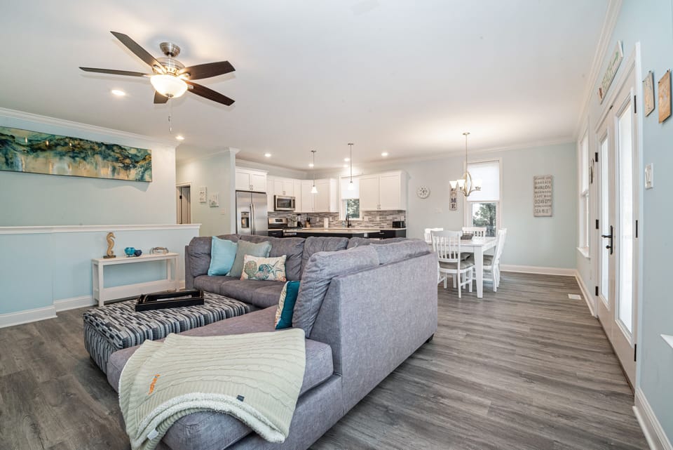 Spacious and beachy open-concept living area