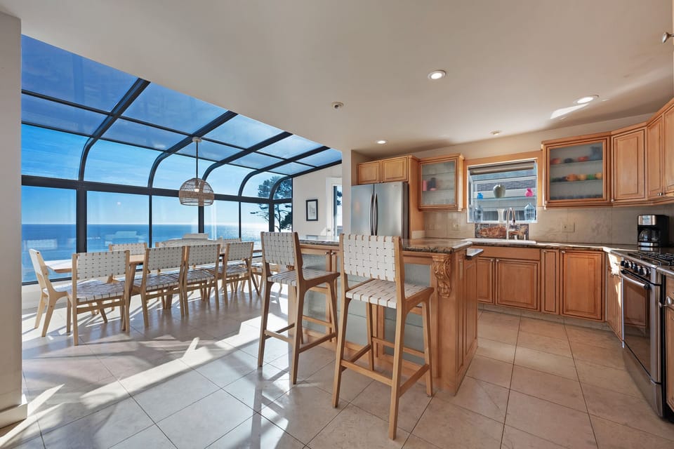 The large kitchen and dining area fits everyone comfortably