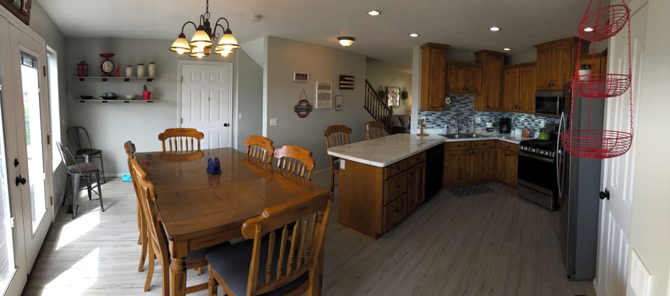 Eat in kitchen with seating for 10 and a highchair