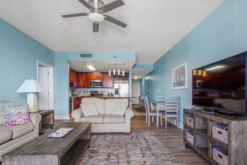 Living Area with Ocean Views, Flat Screen TV, Sleeper Sofa and Private Balcony Access