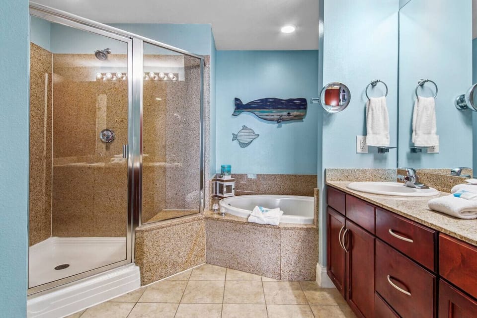 Primary Bathroom with Double Vanity, Garden Tub and Walk-In Shower