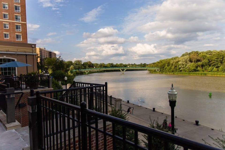 Patio footsteps from University of Rochester pedestrian bridge