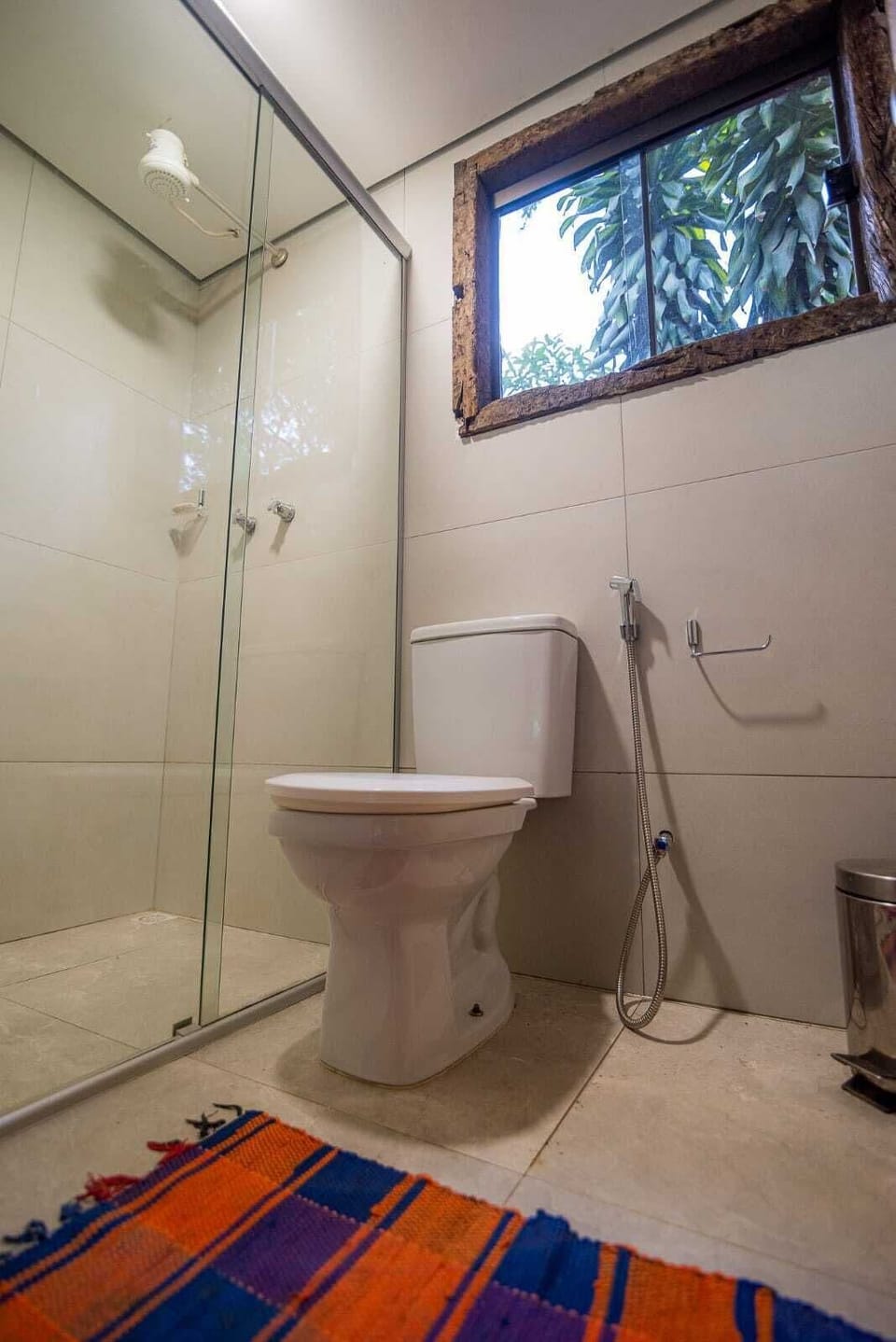 Shower, towels, soap, toilet paper