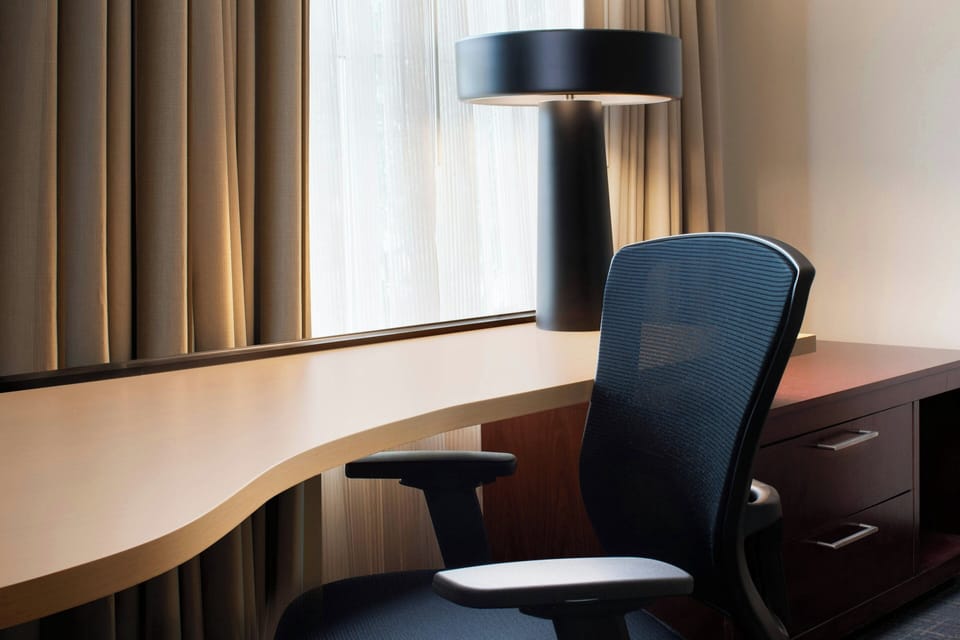 In-room safe, desk, laptop workspace, blackout drapes