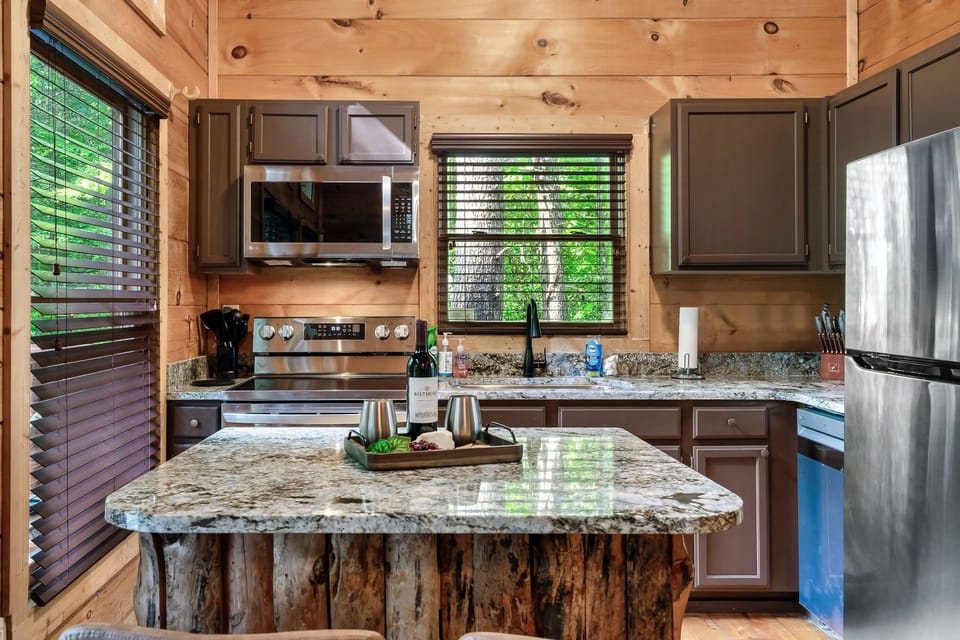 Enjoy the forest views while preparing a meal.