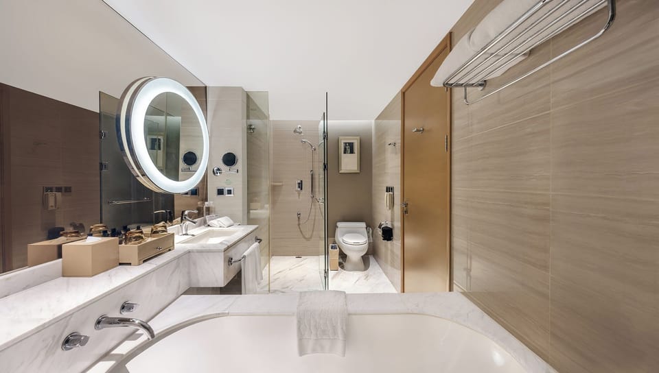 Shower, slippers, towels
