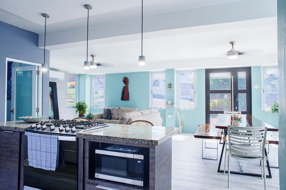 Kitchen into living room area
