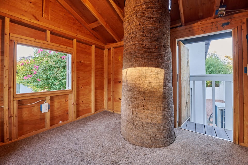 Tree house interior with outlets and air conditioning. 