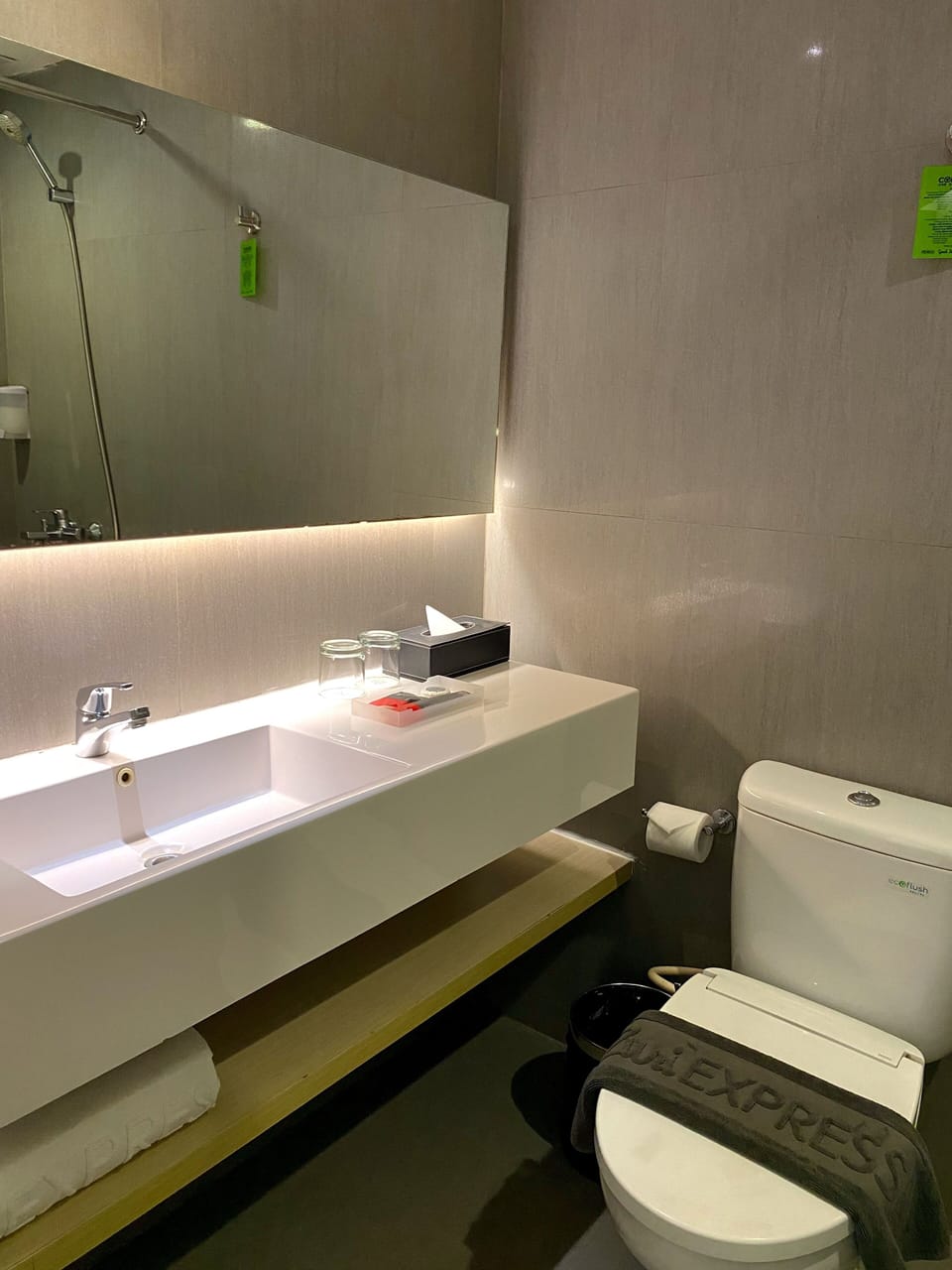 Shower, free toiletries, hair dryer, slippers