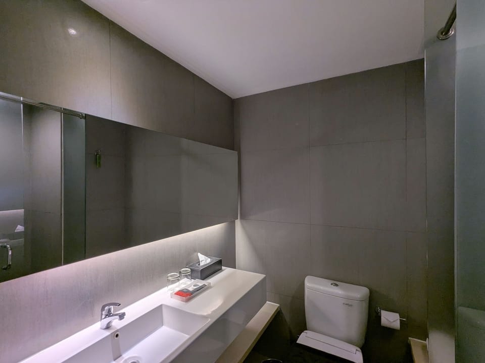 Shower, free toiletries, hair dryer, slippers