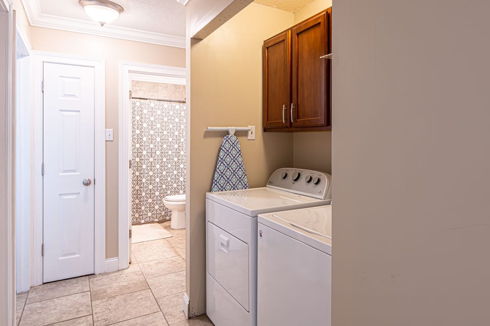 The home comes equipped with a full size washer and dryer for your use!