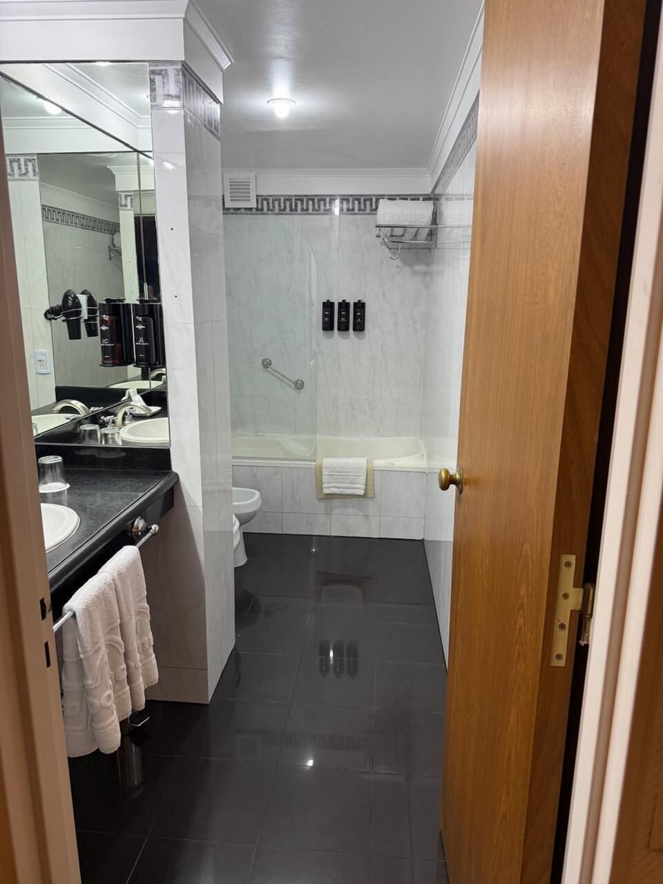 Free toiletries, hair dryer, bidet, towels