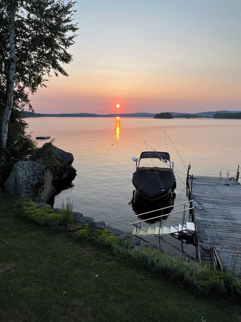 Easy water entry with custom built aluminum stairs. 