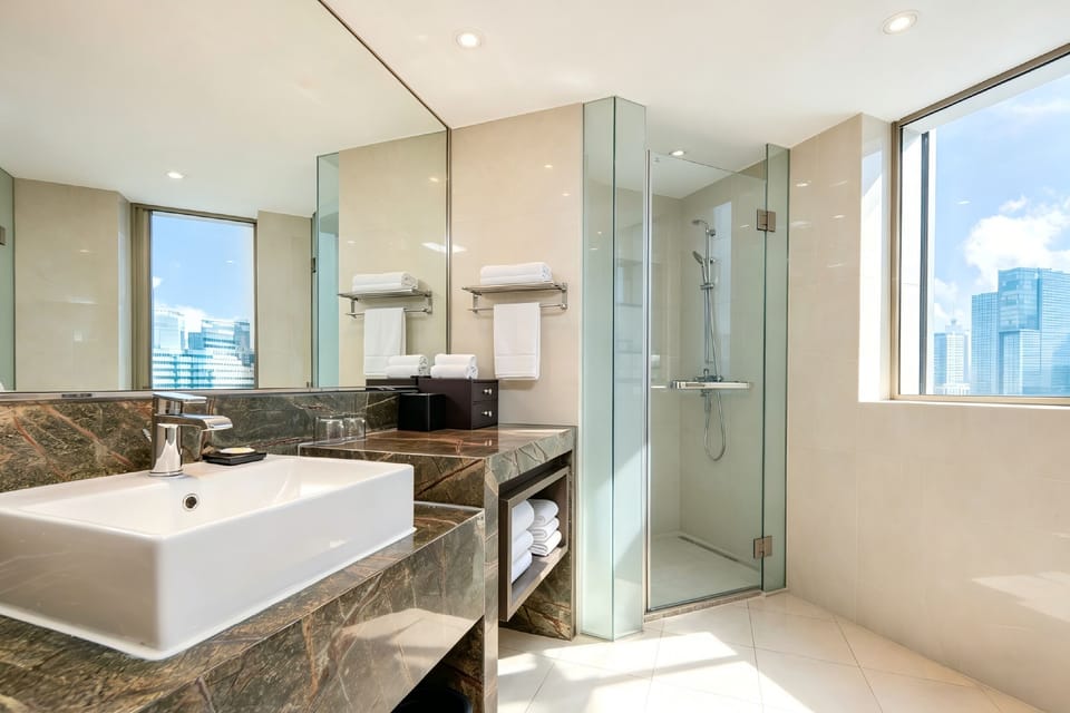 Hair dryer, bathrobes, slippers, towels