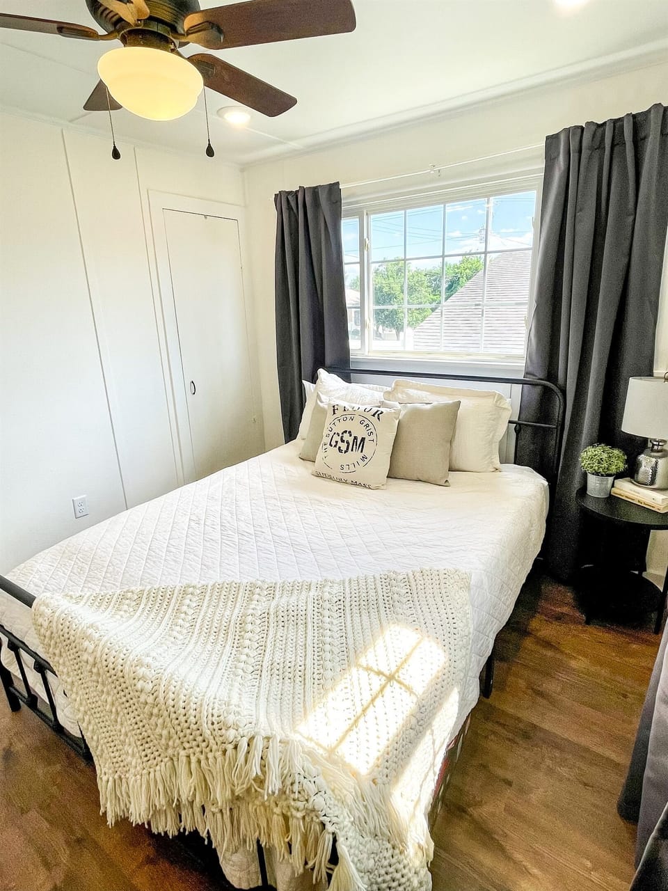 West bedroom with blackout shades