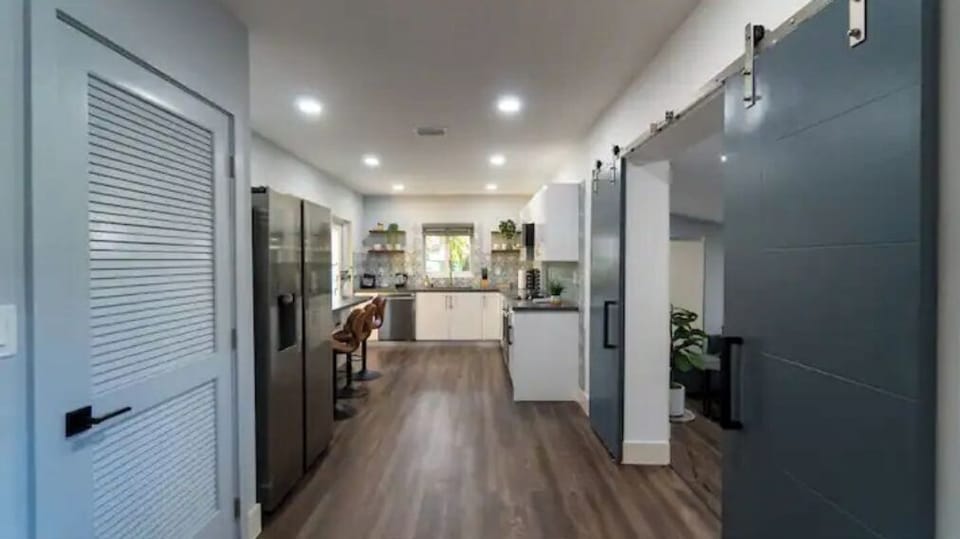 Kitchen and entrance to playroom/bedroom
