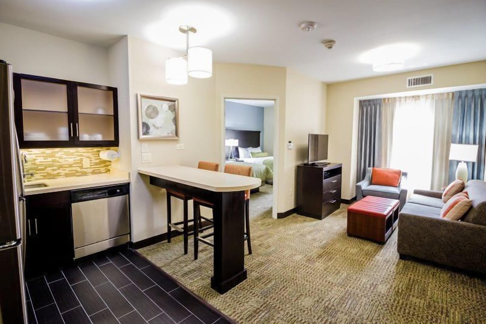 Open kitchen and living room layout