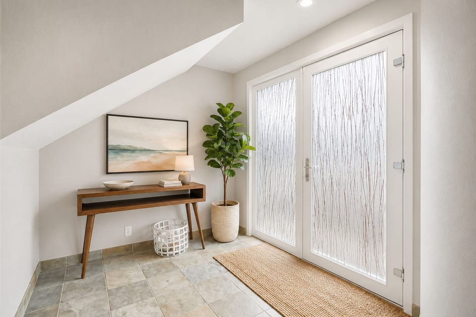 Step into the elegant entry foyer, setting the tone for your luxurious beachfront retreat.