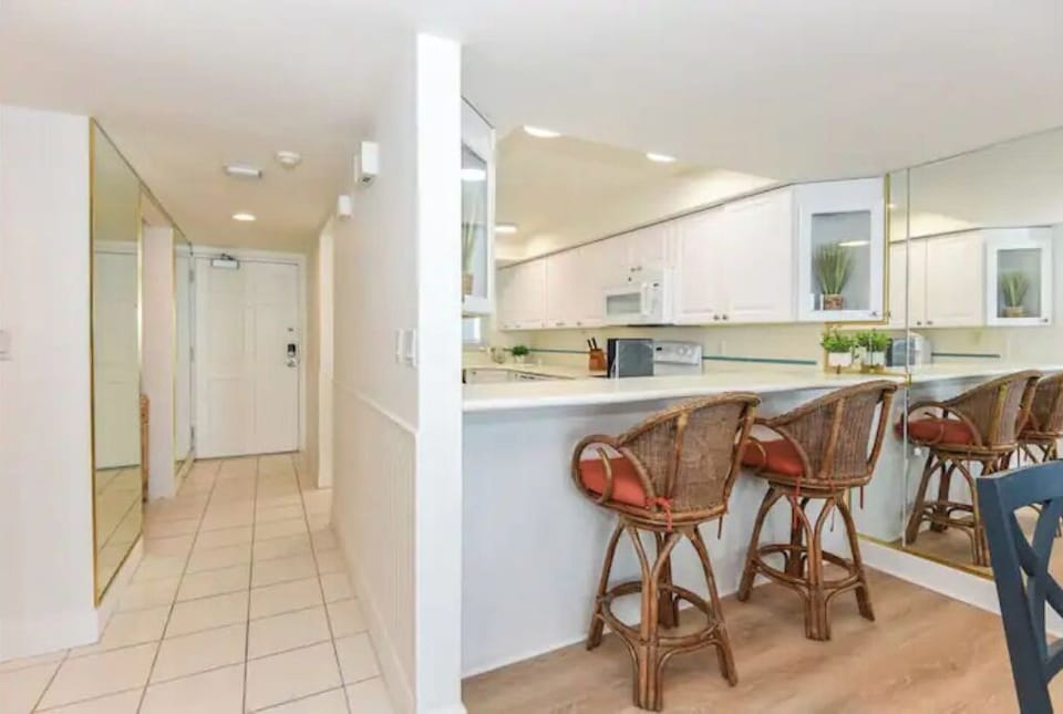 serving bar and kitchen view