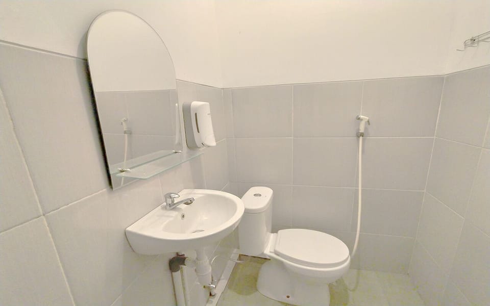 Shower, rainfall showerhead, bathrobes, towels