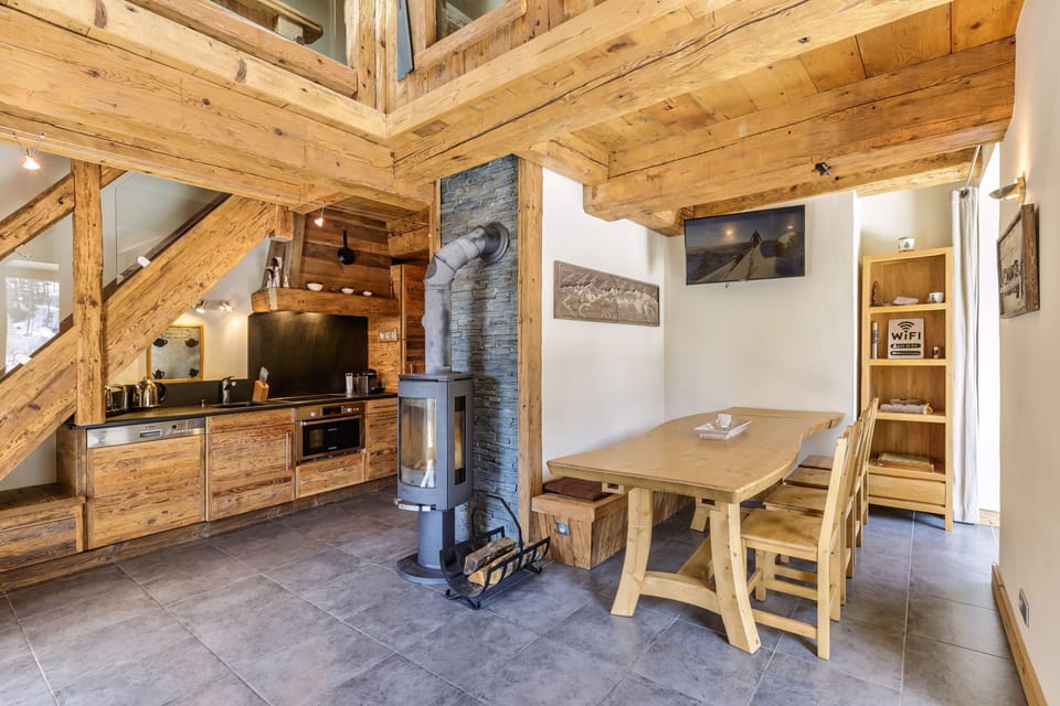 Dining area with by log fire