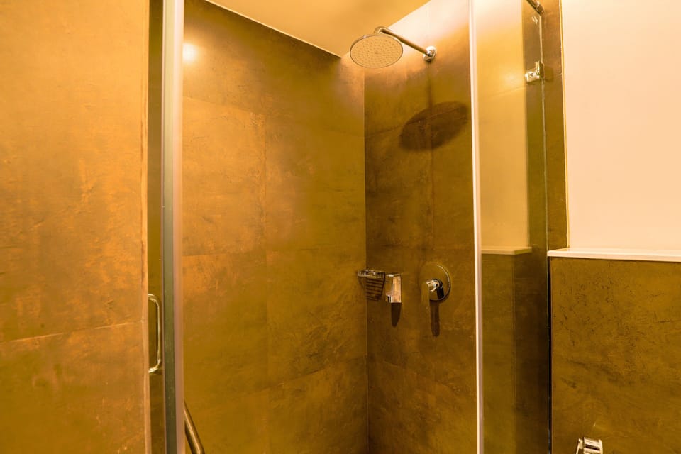 Shower, free toiletries, towels, toilet paper