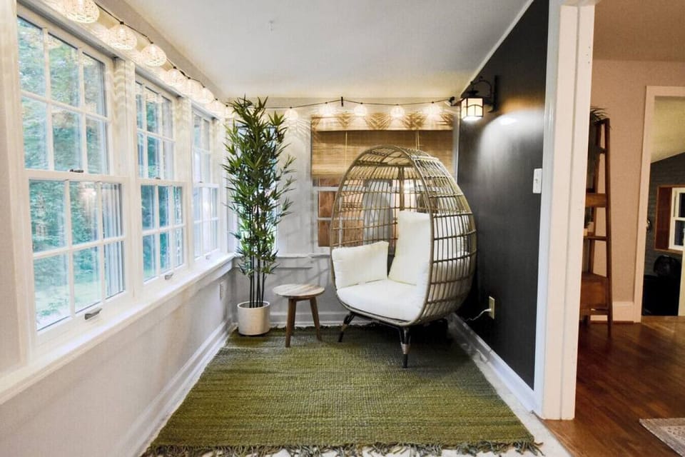 The egg chair is a great place to relax with a book